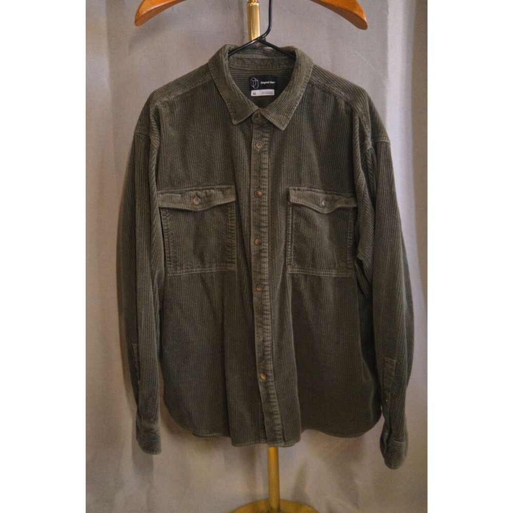 Original Use Corduroy Shirt Mens XL Olive Green Long Sleeve Utility Button Up